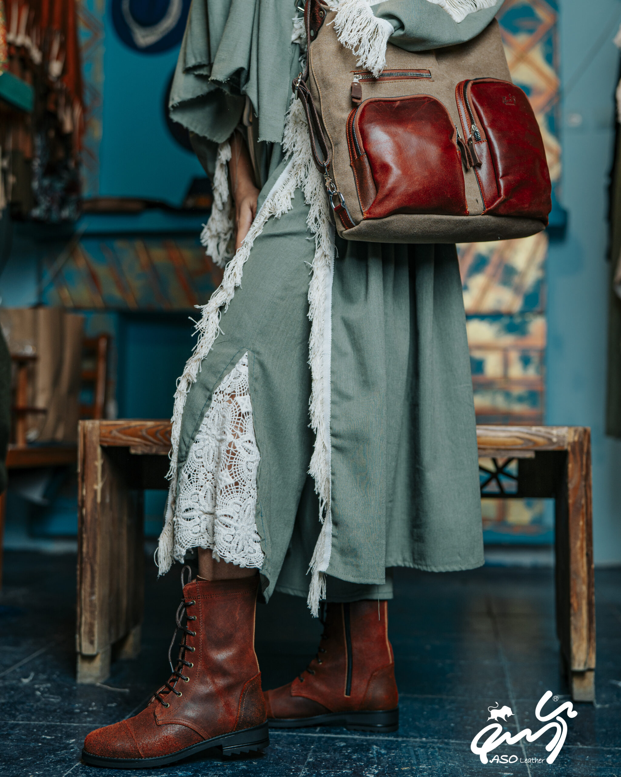 کیف دوشی ترکیب چرم و برزنت زنانه مدل جویا
